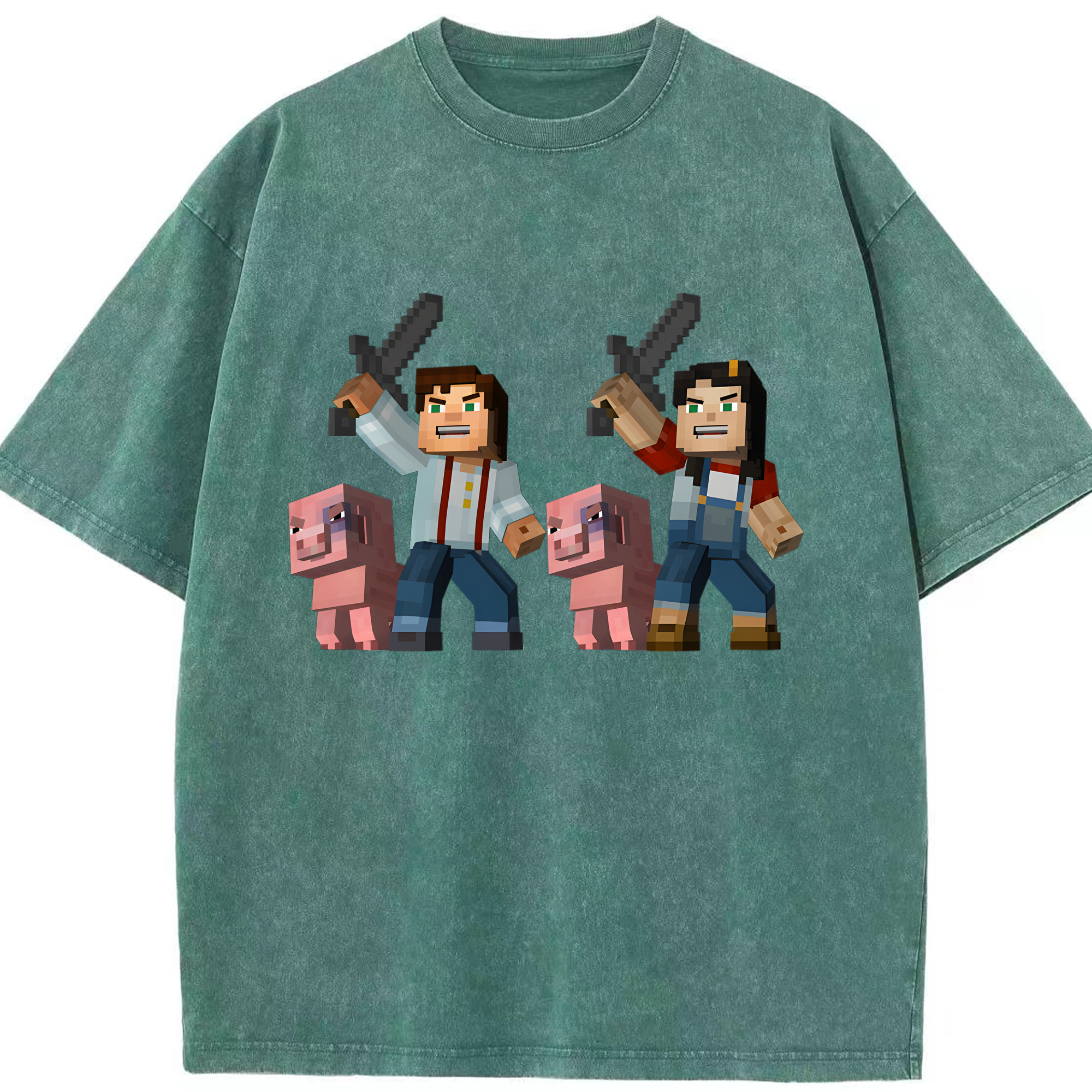 （画像用） マインクラフト ブロックの世界 Minecraft MC Block world 綿100% ヴィンテージ風 半袖Tシャツ（フロントプリント）